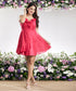 Frilled Deep Vneck Red Cotton Dress